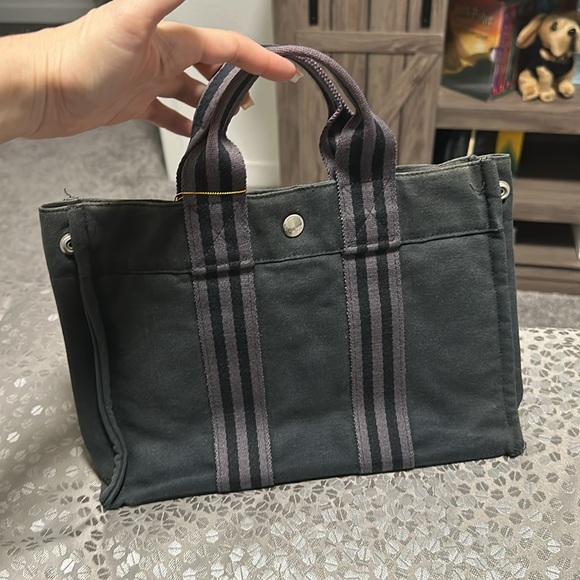 Hermes Tote Bag Black Canvas - Picture 2 of 4